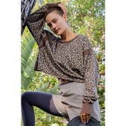 ANIMAL PRINT TERRY OPEN BACK LONG SLEEVE TOP
