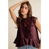 POLKA DOT SATIN LACE TOP: WINE/PINK