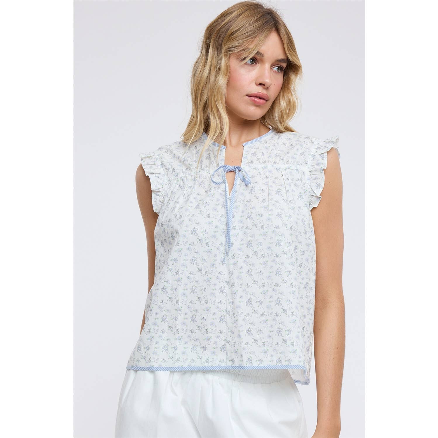 DITSY FLORAL STRIPED CONTRAST BLOUSE