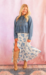 Summer | Boho Floral High Waist Ruffle Split Maxi Skirt