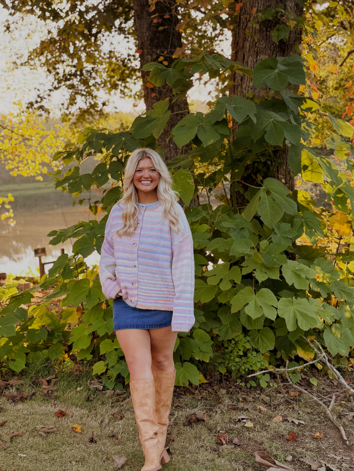 RAINBOW BUTTON-UP KNIT SWEATER CARDIGAN