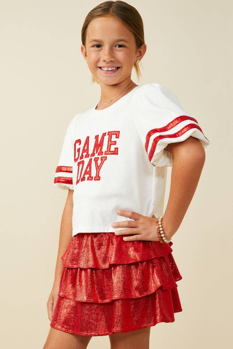 Girls Gameday Varsity Stripe T Shirt: Off White
