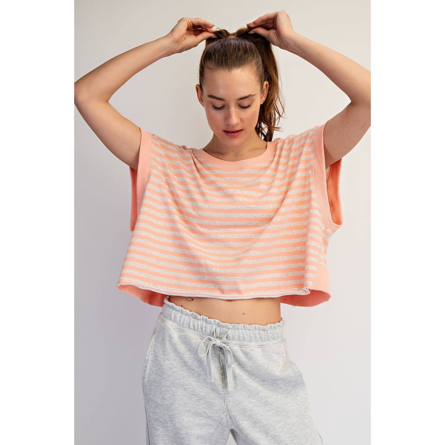 STRIPED FRENCH TERRY OPEN BACK TOP