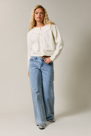 LACE TRIM NECK LONG SLEEVE CARDIGAN