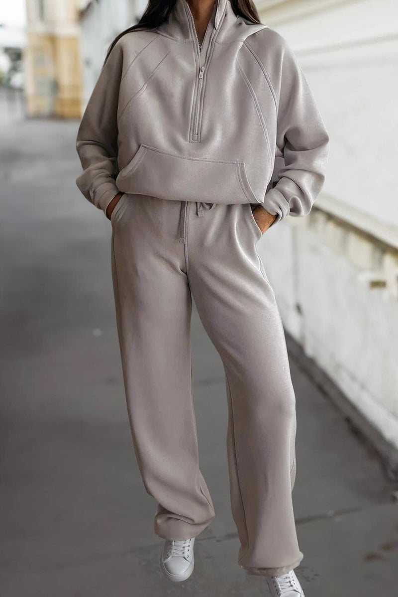Half Zip Thumbhole Sleeve Hoodie & Pants 2pcs Outfit