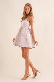 Textured Jacquard Floral Tube Fit and Flare Dress