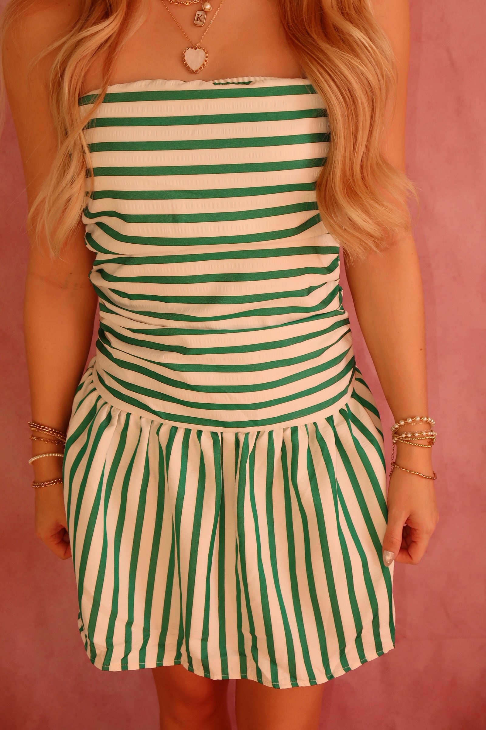 Backless Striped Patchwork Strapless Dress