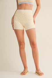 Ditsy Print Contrast Binding Biker Shorts