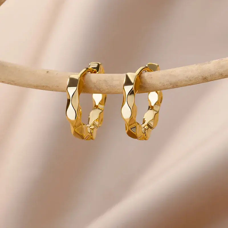 Geometric Gold Plated Stainless Steel Hoop Earrings Jewelry