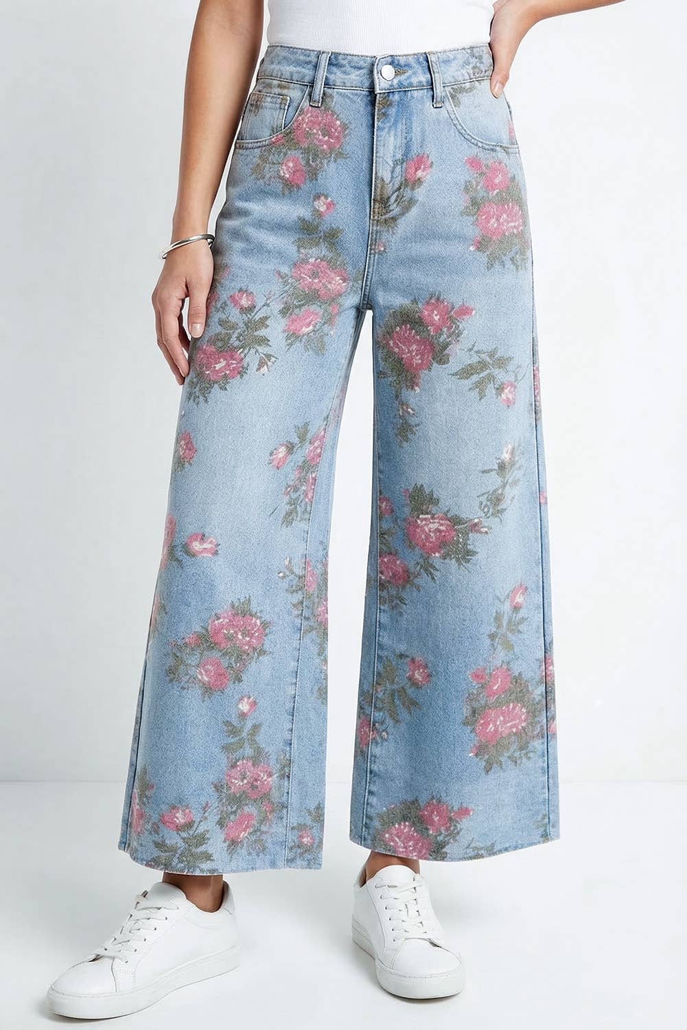 Spring Garden Floral Print Bootcut Jeans