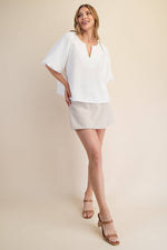 V-Neck Raglan Sleeve Top - White