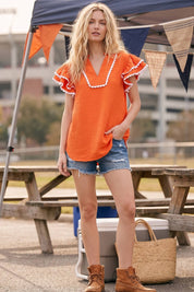Ruffle Sleeve Scallop Trim Top