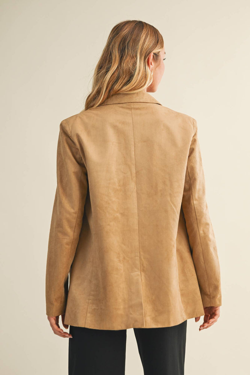 SUEDE BLAZER JACKET: TAUPE