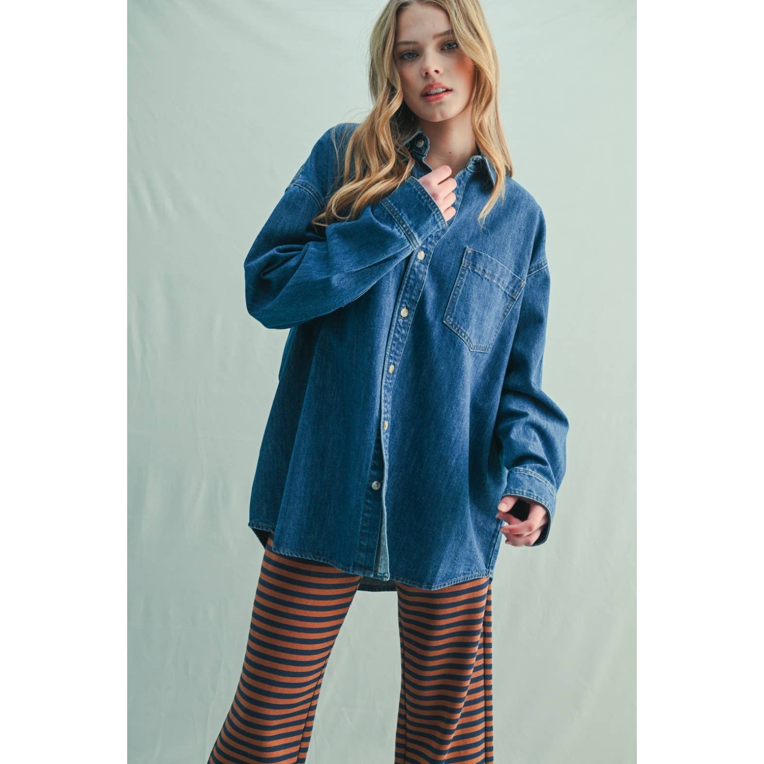 WASHED BUTTON-UP DENIM SHIRT