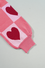 Pink Love Heart Checkered Valentine Crew Neck Sweater