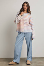 RAINBOW BUTTON-UP KNIT SWEATER CARDIGAN