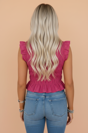 Gingham Plaid Shirred Tank Top