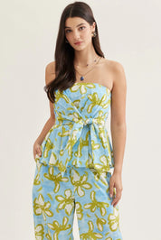 Floral Strapless peplum top with matching pants