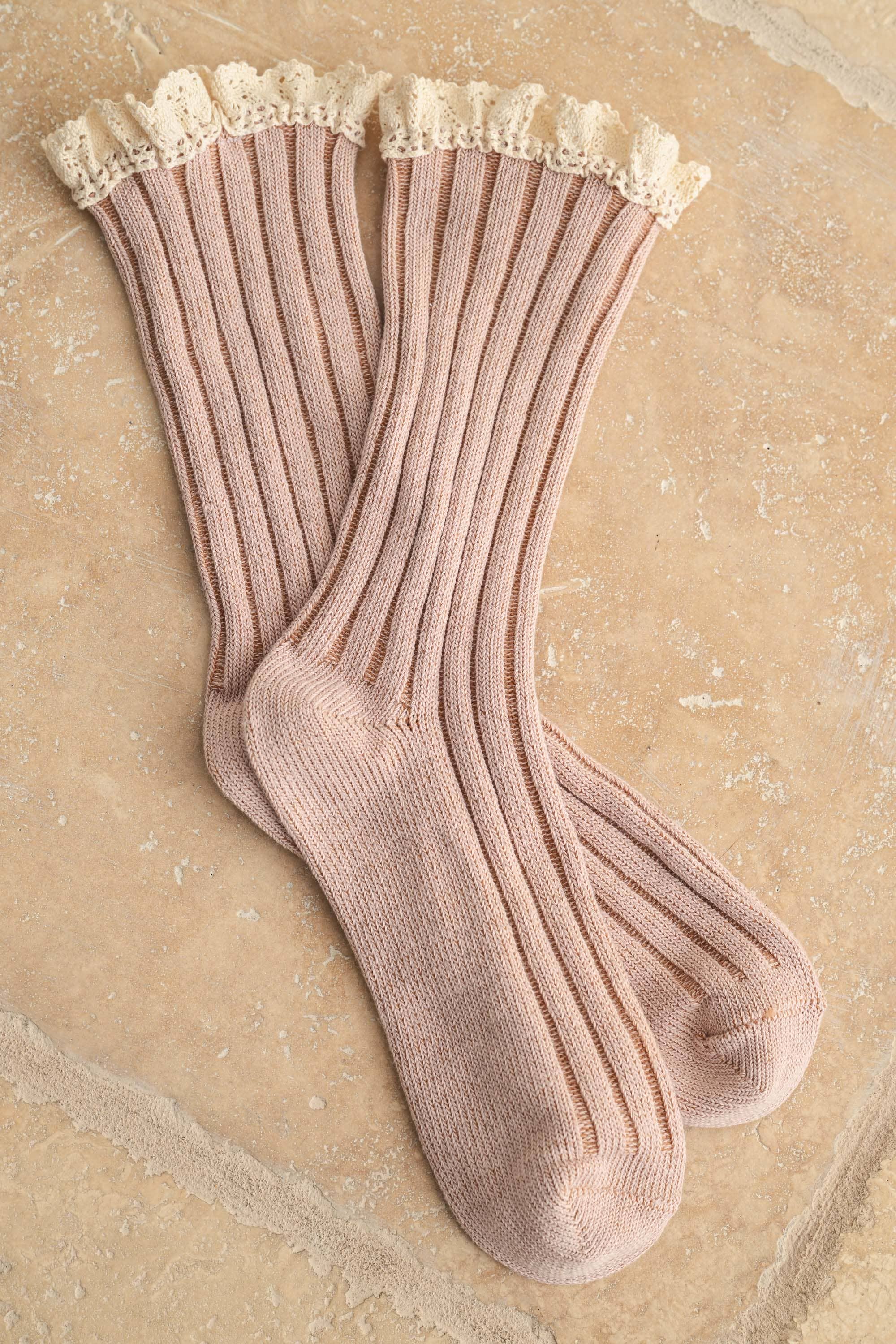 DYE & WASH CROCHET TRIM SOCKS: MAUVE