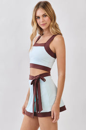 Contrast Trim Square Neck Active Crop Top