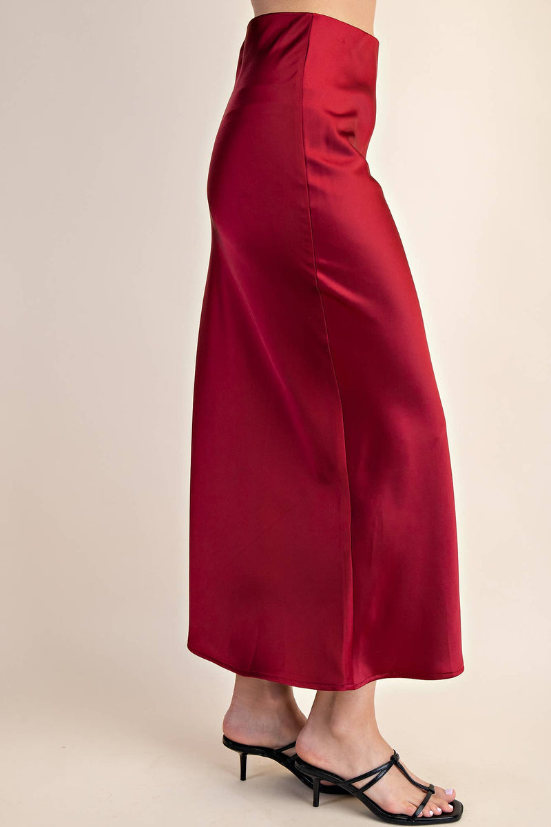Midi Satin Skirt - Burgundy