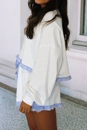 Ruffled Solid Casual Two Piece Top And Pants Sets