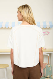 TEXTURED KNIT SHORT SLEEVE HENLEY KNIT TOP
