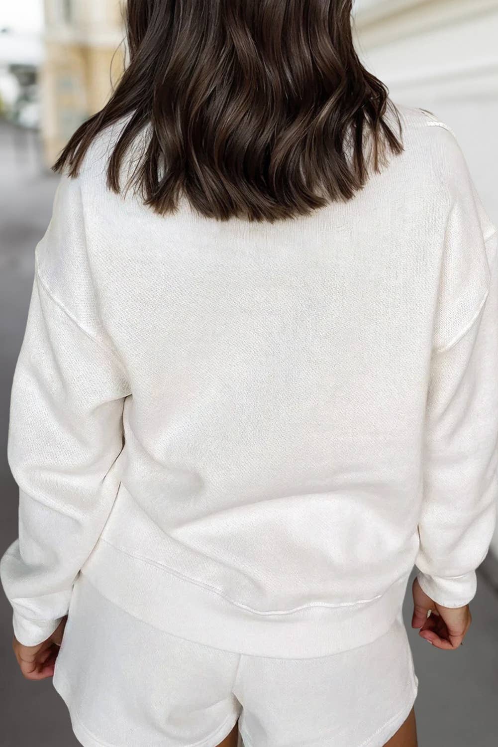 Ribbed Collared Sweatshirt and Shorts Set