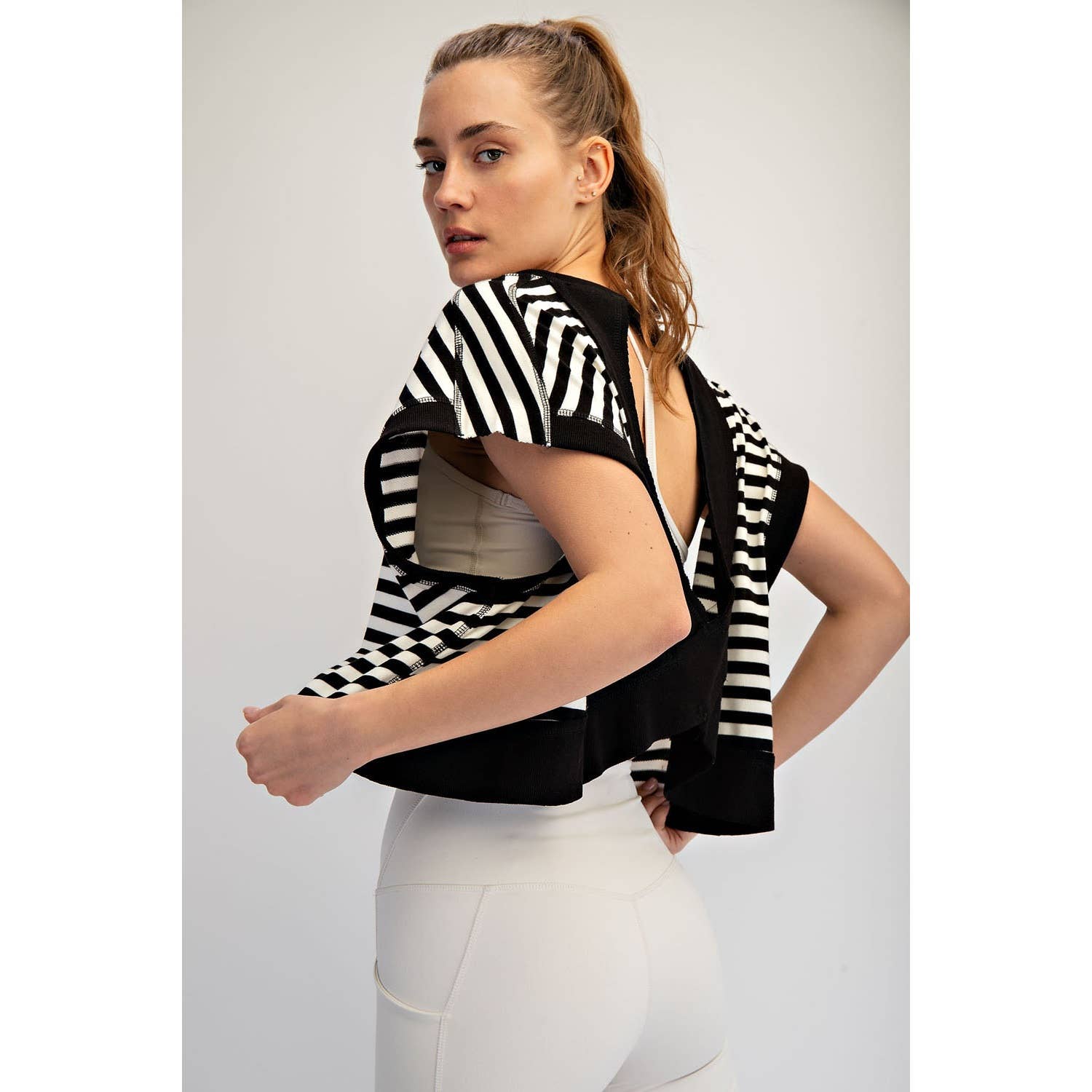 STRIPED FRENCH TERRY OPEN BACK TOP