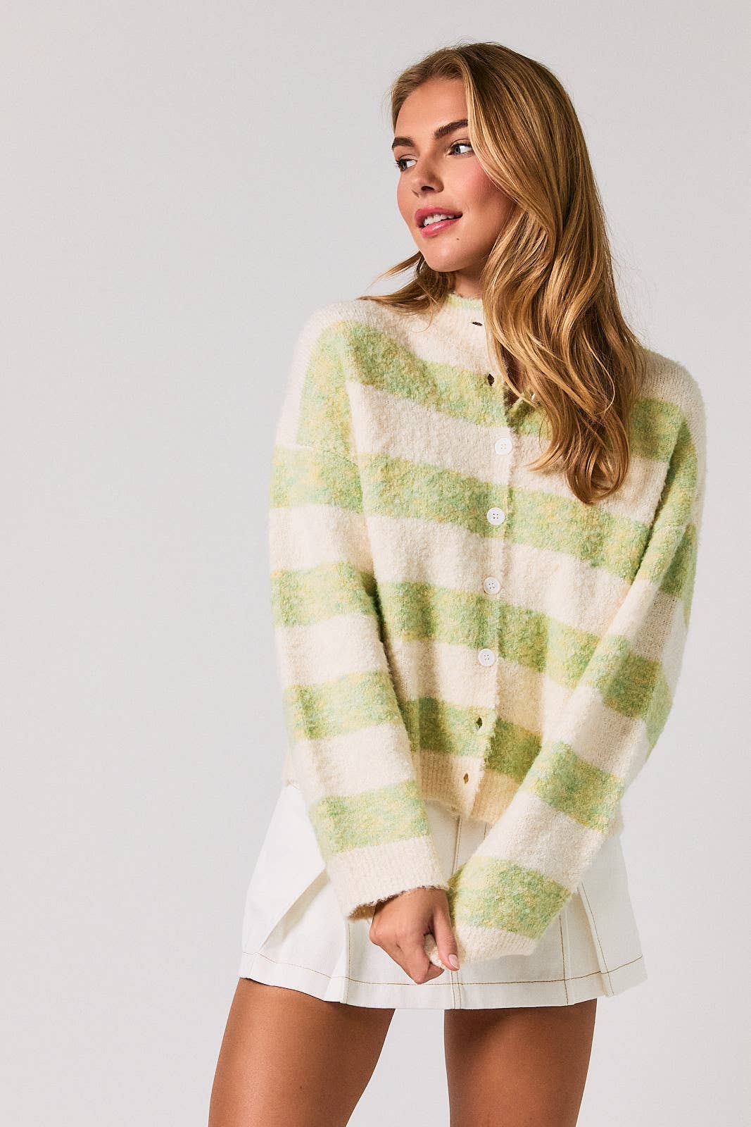 HIGH NECK STRIPE CARDIGAN