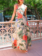 Resort Flowers Unique Printed Slip Maxi Dress