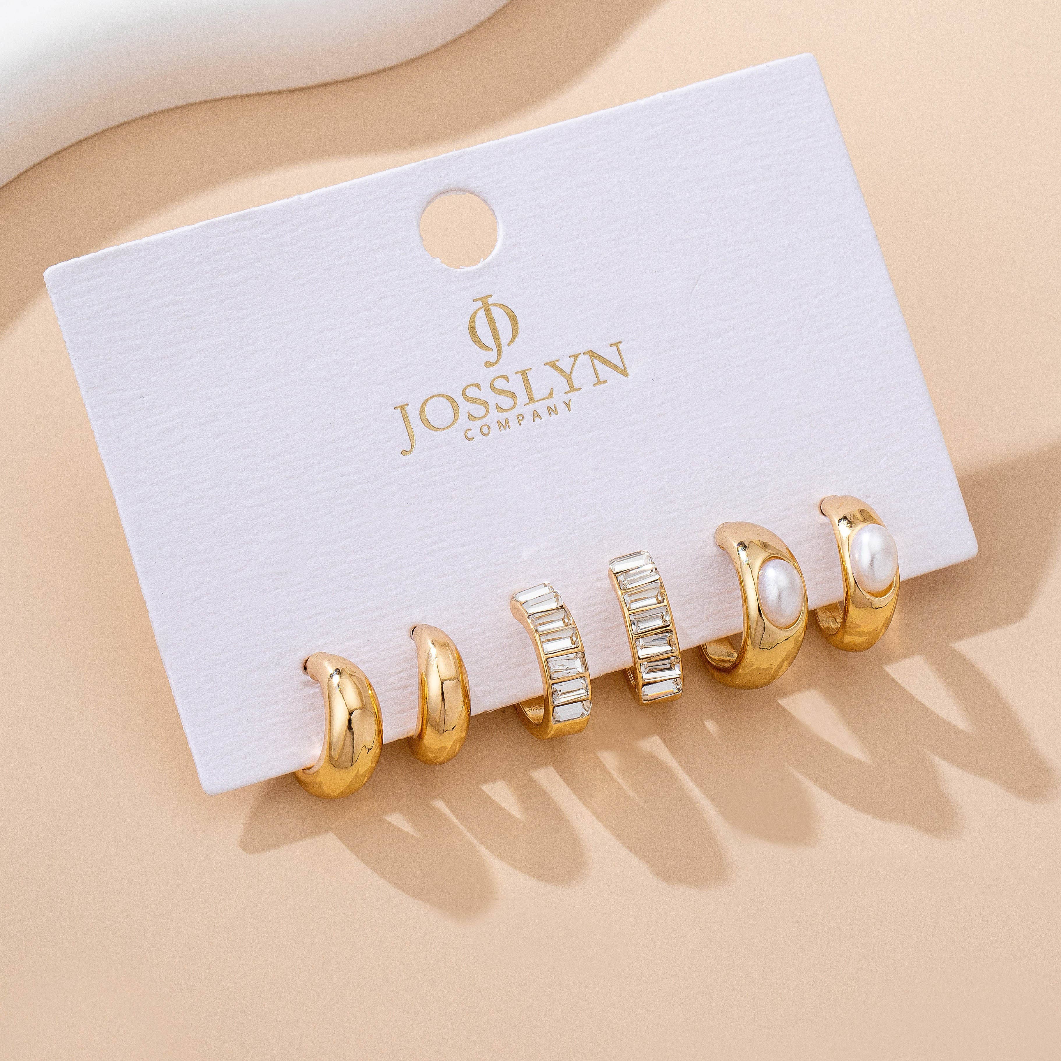 Pearl & Baguette Huggie Hoop Trio Earring Set