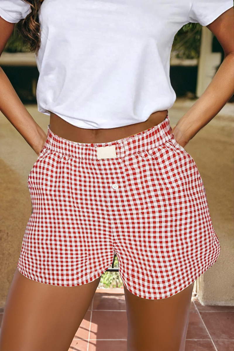 Vintage Plaid Print High Waisted Loose Wide Leg Shorts