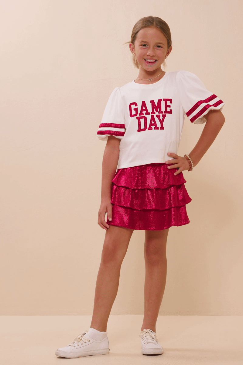 Girls Gameday Varsity Stripe T Shirt: Off White