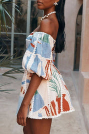 Off Shoulder Print Mini Dress