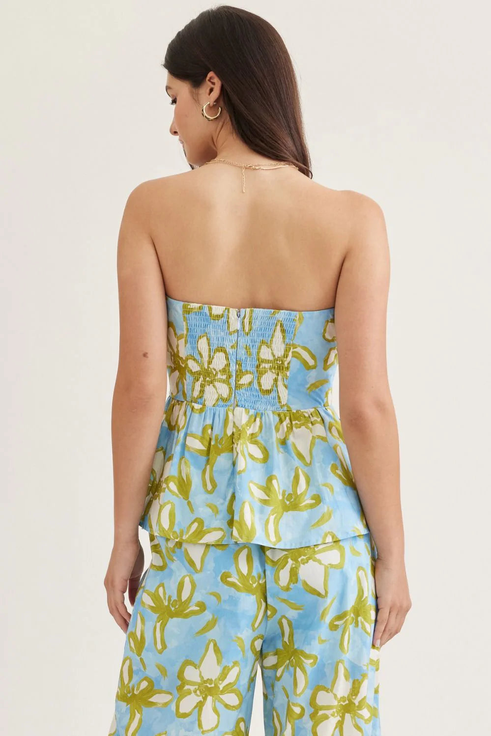 Floral Strapless peplum top with matching pants