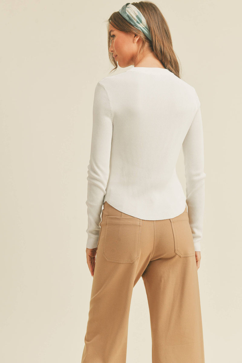 RIBBED LONG SLEEVE BASIC TOP : White