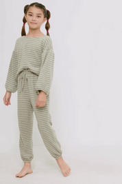 Girls Brushed Stripe Puff Sleeve Knit Top