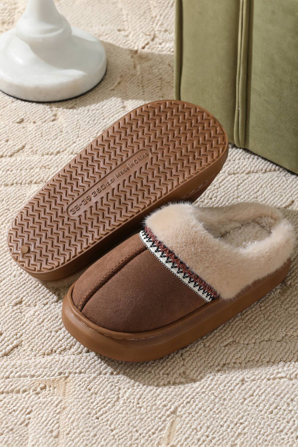 Western Stitching Faux Suede Plush Home Slippers