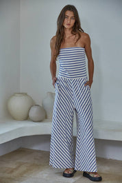 Knit Cotton Spandex Striped Tube Strapless Jumpsuit