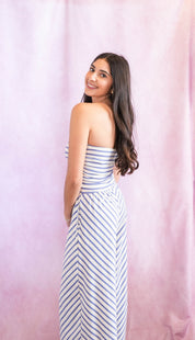 Knit Cotton Spandex Striped Tube Strapless Jumpsuit