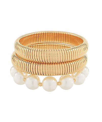 3 Row Pearl & Omega Bracelet Set