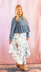 Summer | Boho Floral High Waist Ruffle Split Maxi Skirt