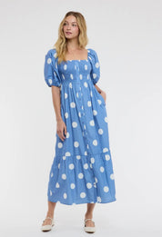 POLKA DOT PUFF SLEEVE MAXI DRESS