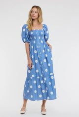 POLKA DOT PUFF SLEEVE MAXI DRESS