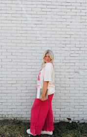 MineralWash Wide Pants with raw hem frayed details