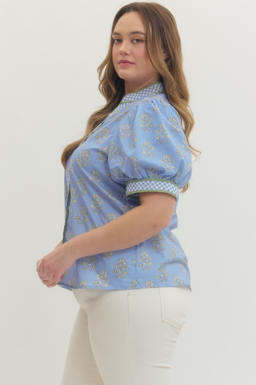 Blue Floral Puff Sleeve Top