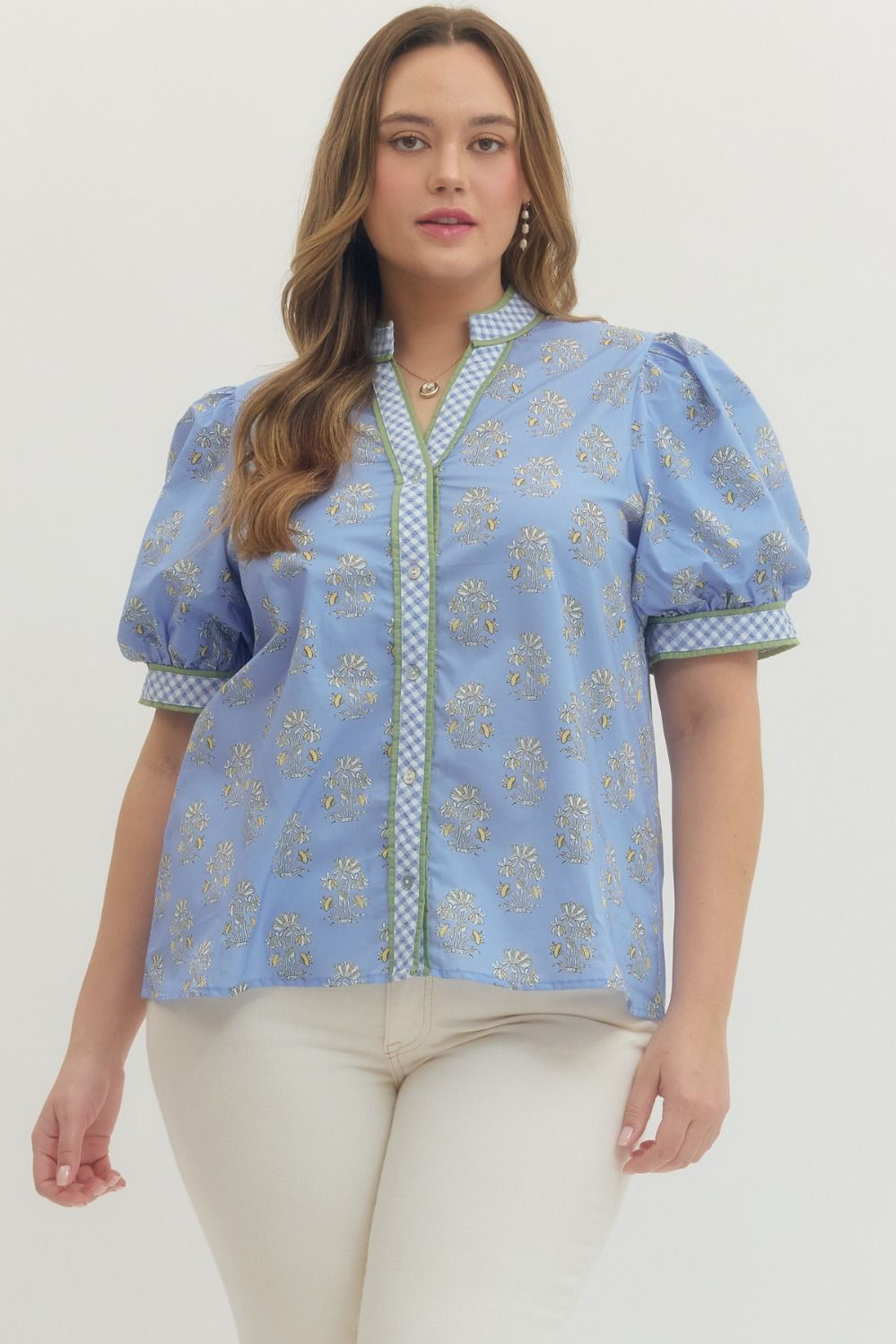 Blue Floral Puff Sleeve Top
