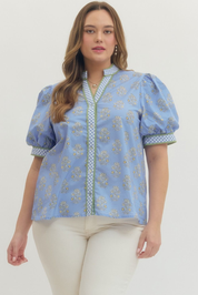 Blue Floral Puff Sleeve Top