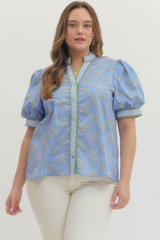 Blue Floral Puff Sleeve Top
